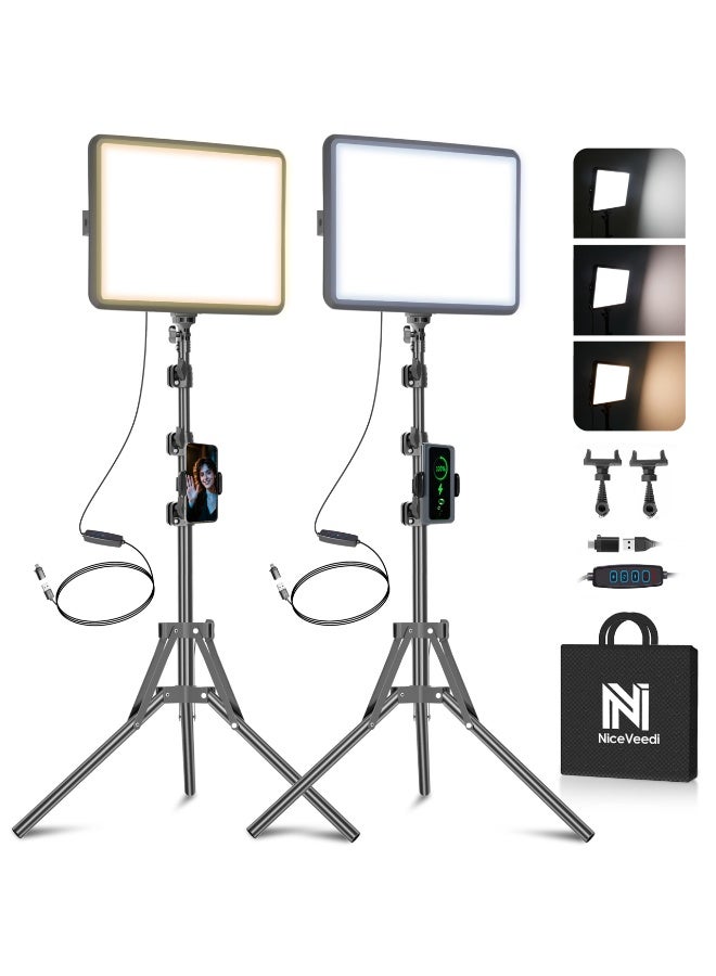 2-Pack LED Video Light Kit, Studio Light, 2800-6500K Dimmable Photography Lighting Kit with Tripod Stand&Phone Holder, 73" Stream Light for Video Recording, Game Streaming, YouTube - Image 1